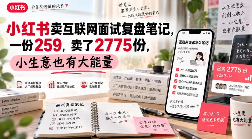 小红书卖互联网面试复盘笔记，一份259，卖了2775份，小生意也有大能量-37博客