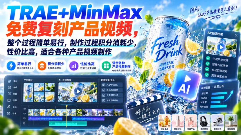 TRAE+MinMax免费复刻产品视频,整个过程简单易行,制作过程积分消耗少,性价比高,适合各种产品视频制作-37博客