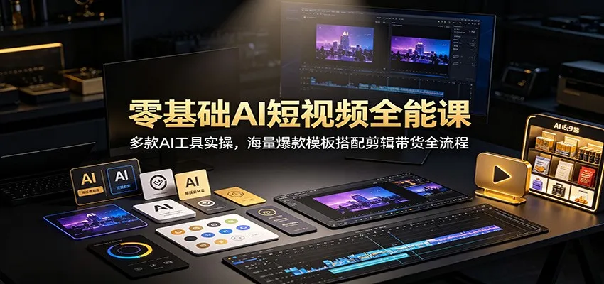 零基础AI短视频全能课：多款AI工具实操，海量爆款模板搭配剪辑带货全流程-37博客