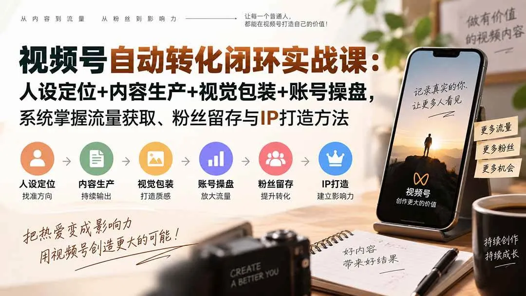（20327期）视频号自动转化闭环实战课：人设定位+内容生产+视觉包装+账号操盘，系统掌握流量获取、粉丝留存与IP打造方法-37博客