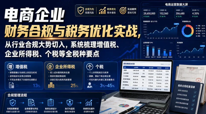 电商企业财务合规与税务优化实战，从行业合规大势切入，系统梳理增值税、企业所得税、个税等全税种要点-37博客