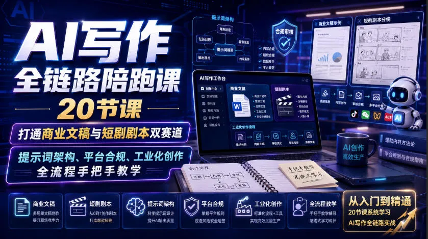 AI写作全链路陪跑课|20节课打通商业文稿与短剧剧本双赛道,提示词架构、平台合规、工业化创作全流程手把手教学-37博客