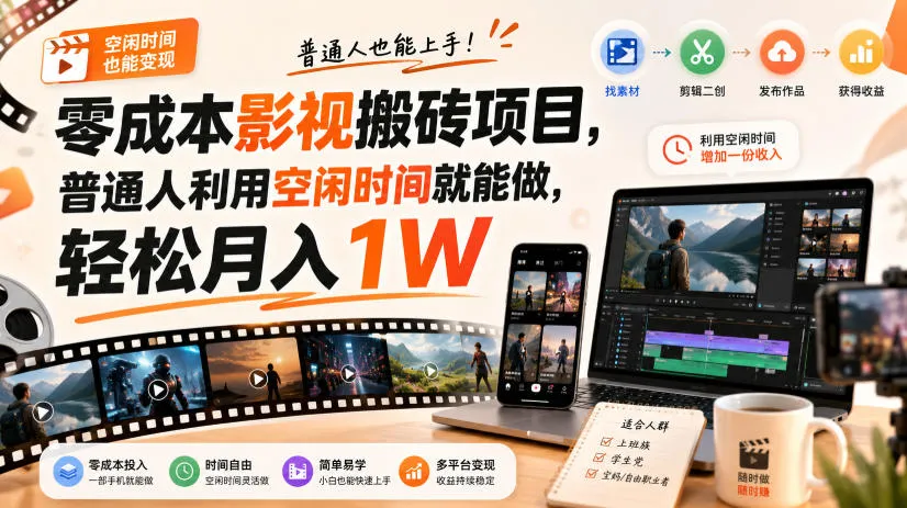 零成本影视搬砖项目，普通人利用空闲时间就能做，轻松月入1W【揭秘】