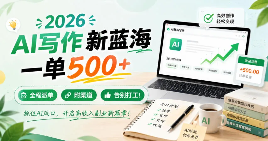 2026 AI写作新蓝海，一单500+，全程派单，附渠道，告别打工！【揭秘】-37博客