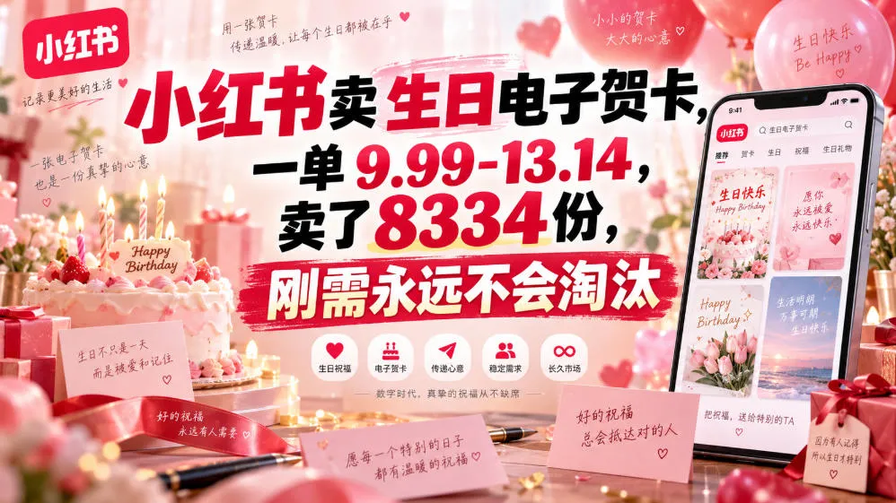 小红书卖生日电子贺卡,一单9.99-13.14,卖了8334份,刚需永远不会淘汰-37博客