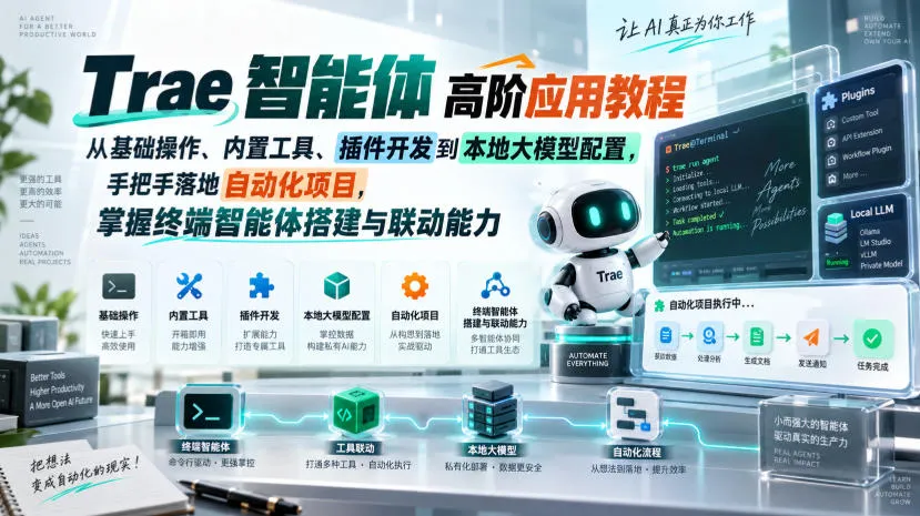Trae智能体高阶应用教程，从基础操作、内置工具、插件开发到本地大模型配置，手把手落地自动化项目-37博客