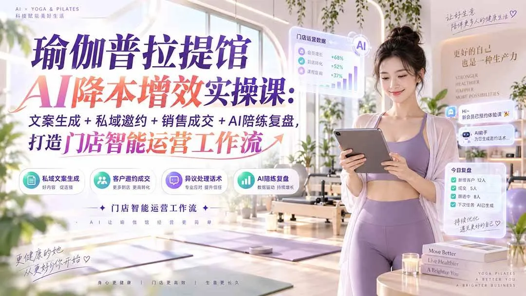 (20340期)瑜伽普拉提馆AI降本增效实操课:文案生成+私域邀约+销售成交+AI陪练复盘,打造门店智能运营工作流-37博客