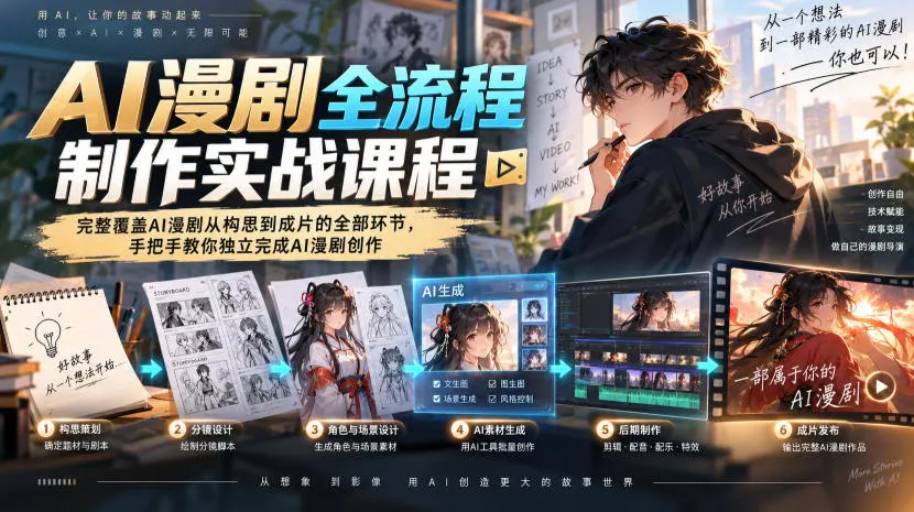 AI漫剧全流程制作实战课程，完整覆盖AI漫剧从构思到成片的全部环节，手把手教你独立完成AI漫剧创作-37博客