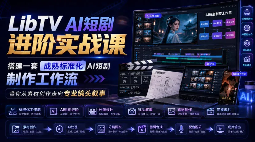 LibTV AI短剧进阶实战课，搭建一套成熟标准化AI短剧制作工作流，带你从素材创作走向专业镜头叙事-37博客