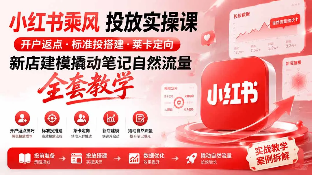 小红书乘风投放-100分钟实操课｜开户返点·标准投搭建·莱卡定向，新店建模撬动笔记自然流量全套教学-37博客