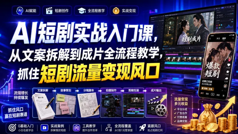 AI短剧实战入门课,从文案拆解到成片全流程教学,抓住短剧流量变现风口-37博客