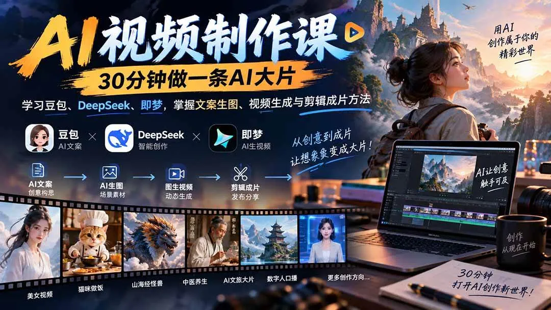 (20380期)AI视频制作课-30分钟做一条AI大片:学习豆包、DeepSeek、即梦,掌握文案生图、视频生成与剪辑成片方法-37博客