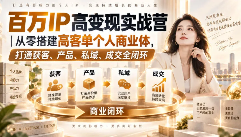 百万IP高变现实战营｜从零搭建高客单个人商业体，打通获客、产品、私域、成交全闭环-37博客