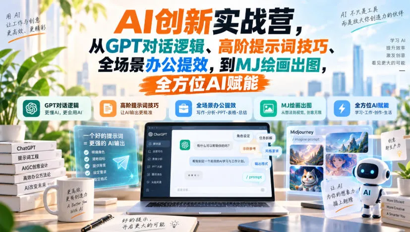 AI创新实战营,从GPT对话逻辑、高阶提示词技巧、全场景办公提效,到MJ绘画出图,全方位AI赋能-37博客