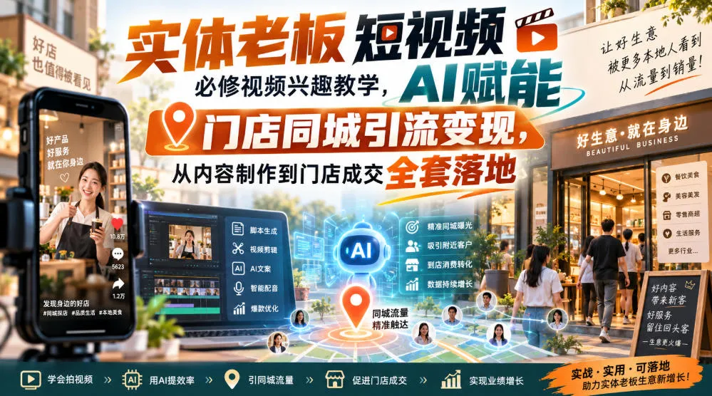 实体老板短视频必修视频兴趣教学，AI赋能门店同城引流变现，AI+短视频+直播打爆实体客流量-37博客