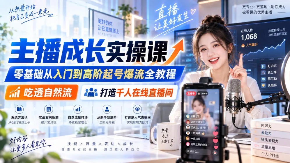 主播成长实操课|零基础从入门到高阶起号爆流全教程,吃透自然流,打造千人在线直播间-37博客