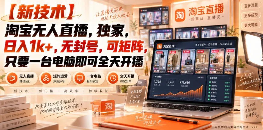 【独家新技术】淘宝无人直播，日入1k+，无封号，可矩阵，只要一台电脑即可全天开播【揭秘】-37博客