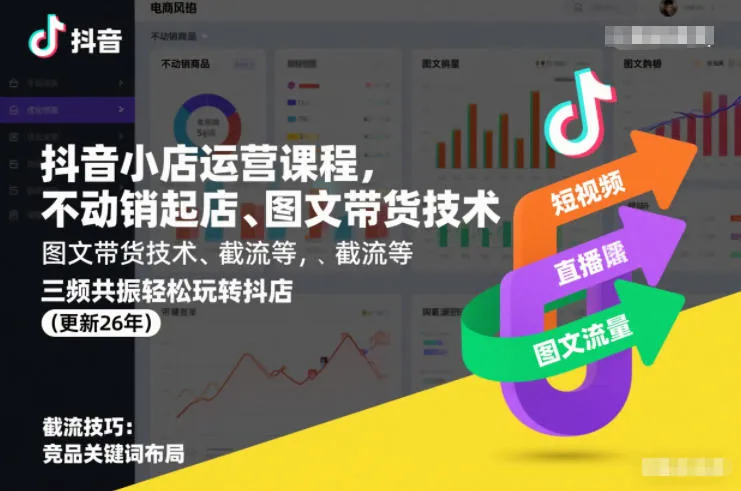 抖音小店运营课程,不动销起店、图文带货技术、截流等,三频共振轻松玩转抖店(更新26年08月)-37博客