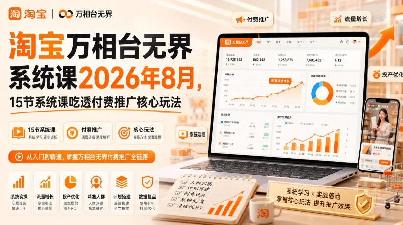 淘宝万相台无界系统课2026年8月,15节系统课吃透付费推广核心玩法-37博客