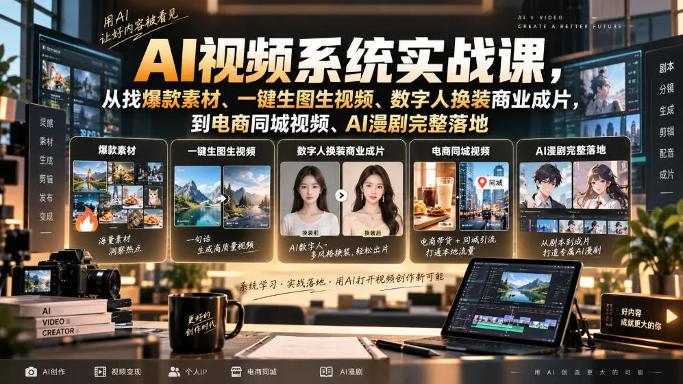 AI视频系统实战课,从找爆款素材、一键生图生视频、数字人换装商业成片,到电商同城视频、AI漫剧完整落地-37博客