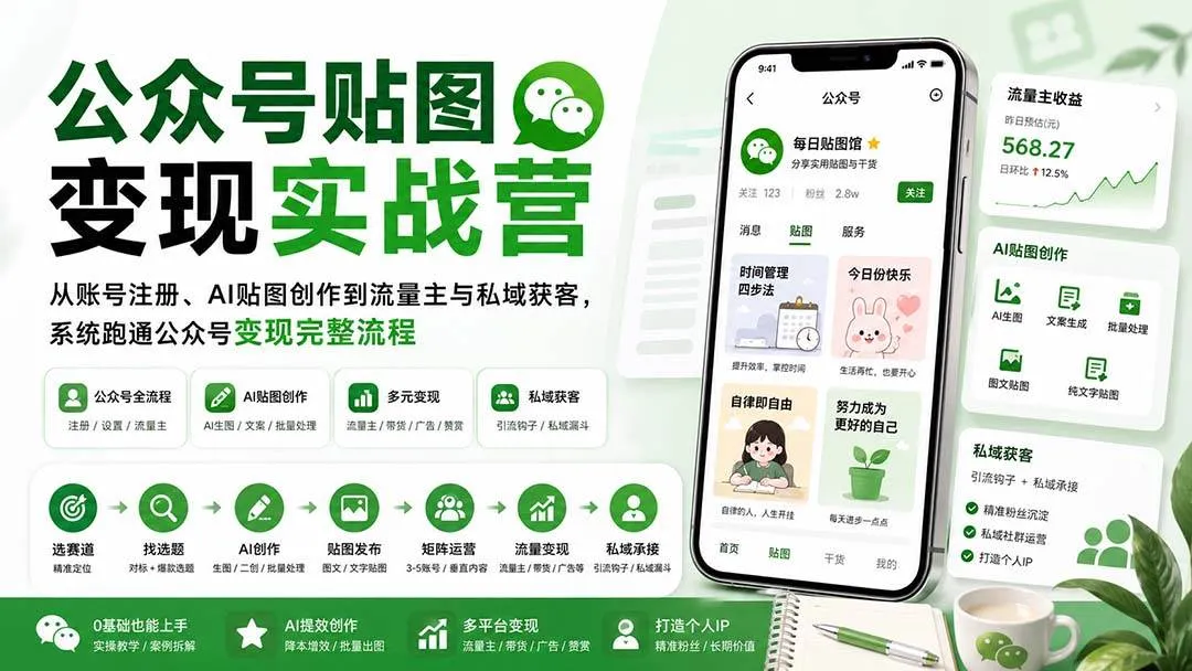（20120期）公众号贴图变现实战营：从账号注册、AI贴图创作到流量主与私域获客，系统跑通公众号变现完整流程-37博客