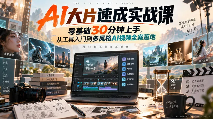 AI大片速成实战课|零基础30分钟上手,从工具入门到多风格AI视频全案落地-37博客