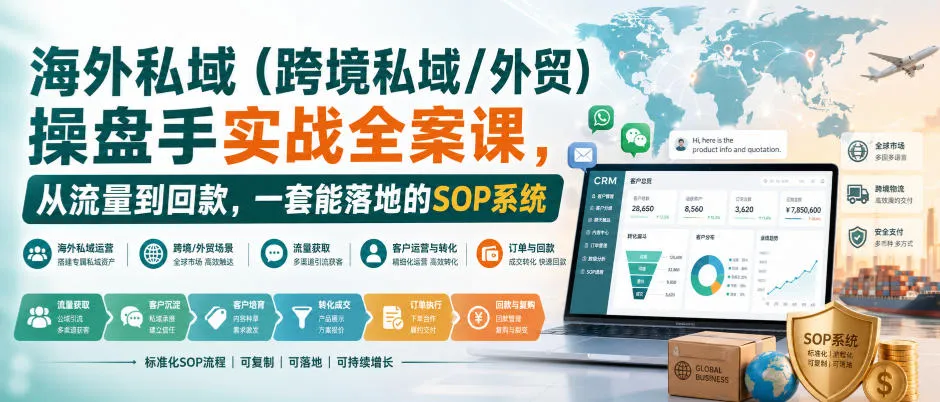 海外私域（跨境私域/外贸）操盘手实战全案课，从流量到回款，一套能落地的SOP系统-37博客