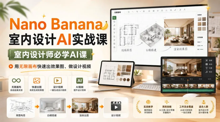 Nano Banana室内设计AI实战课，室内设计师必学AI课，用无限画布快速出效果图、做设计视频-37博客