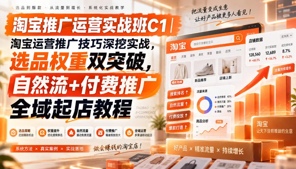 淘宝推广运营实战班C1|淘宝运营推广技巧深挖实战,选品权重双突破,自然流+付费推广全域起店教程-37博客