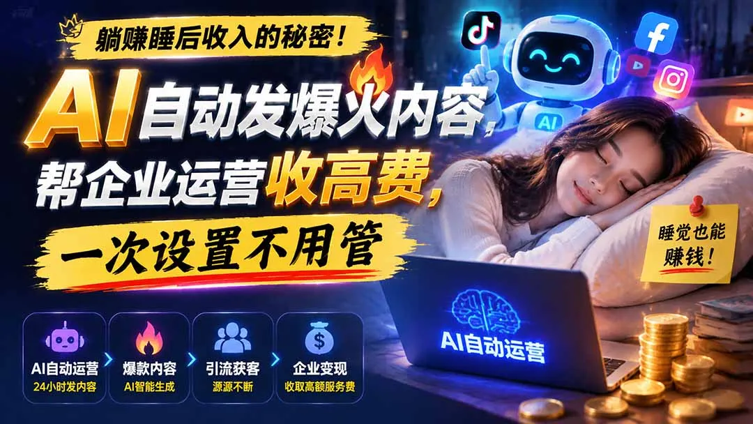 躺赚睡后收入的秘密！AI 自动发爆火内容，帮企业运营收高费，一次设置不用管【原创双语字幕】-37博客
