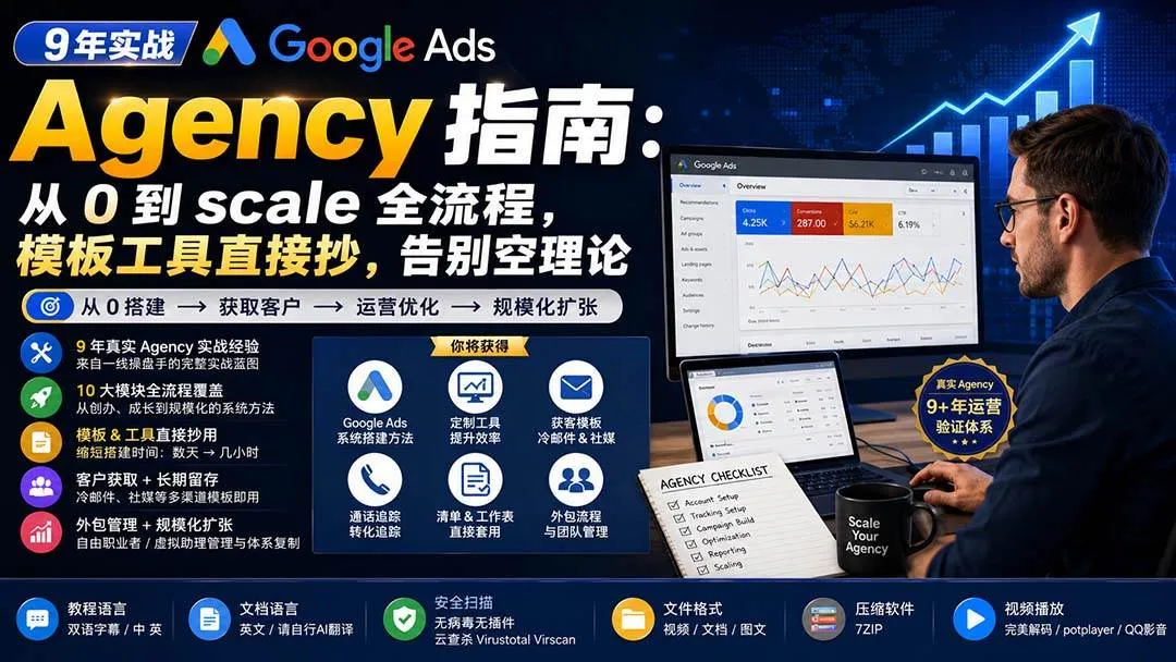 (20139期)9 年实战 Google Ads Agency 指南:从 0 到 scale 全流程,模板工具直接抄,告别空理论【原创双语字幕】-37博客