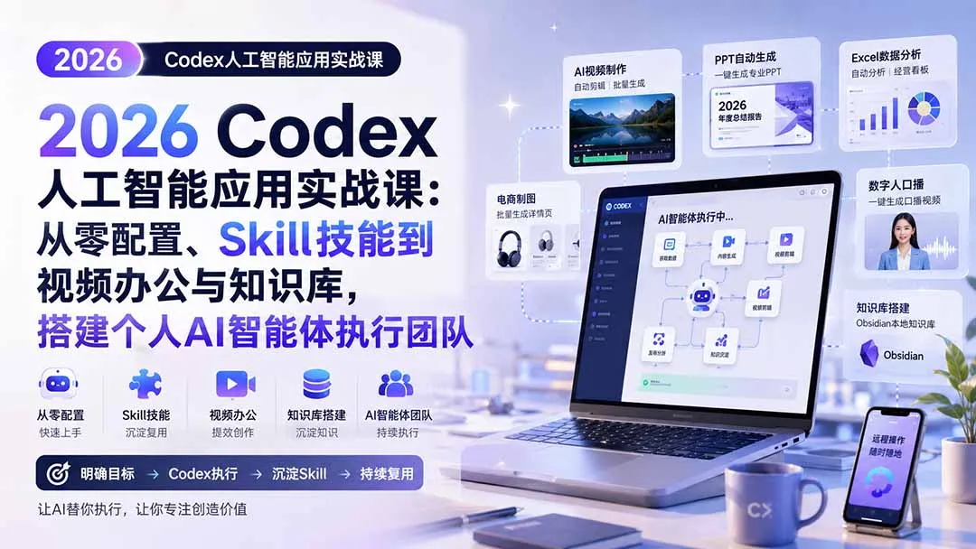 2026 Codex人工智能应用实战课：从零配置、Skill技能到视频办公与知识库，搭建个人AI智能体执行团队-37博客