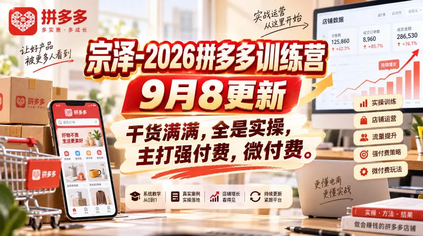 宗泽-2026拼多多训练营9月8更新，干货满满，全是实操，主打强付费，微付费-37博客