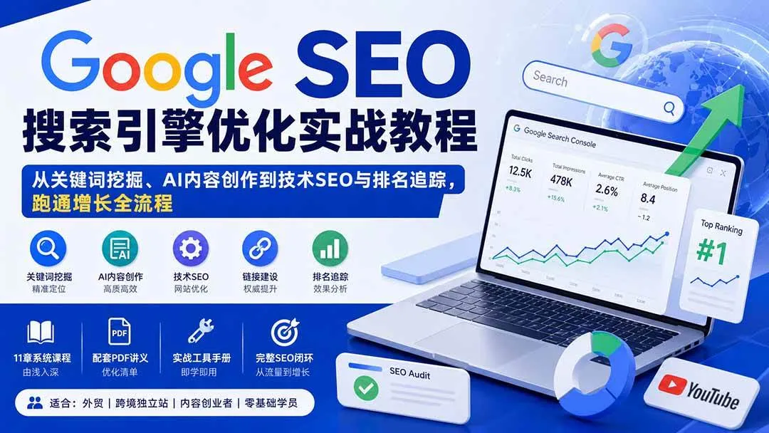 （20241期）Google SEO搜索引擎优化实战教程：从关键词挖掘、AI内容创作到技术SEO与排名追踪，跑通增长全流程-37博客