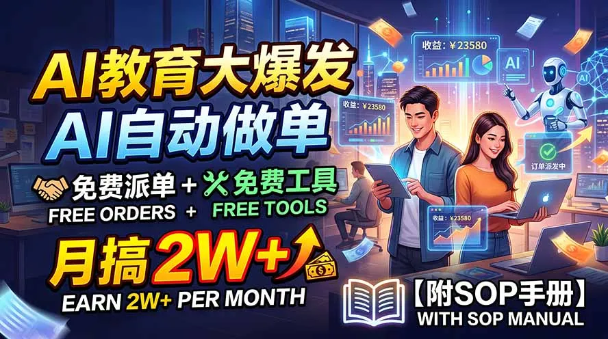 AI教育大爆发，AI自动做单，免费派单+免费工具，月搞2W+【附SOP手册】-37博客